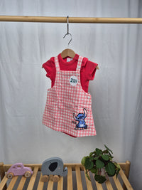 Set červeného body s krátkým rukávem a laclové sukně Stitch Pepco 74