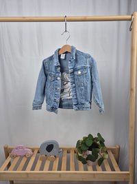Džínová bunda s výšivkou jednorožce H&M 104