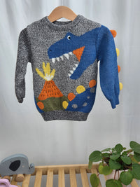 Šedý svetr s motivem dinosaura F&F 92