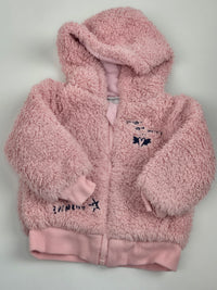 Růžová chlupatá mikina na zip Minoti 74/80