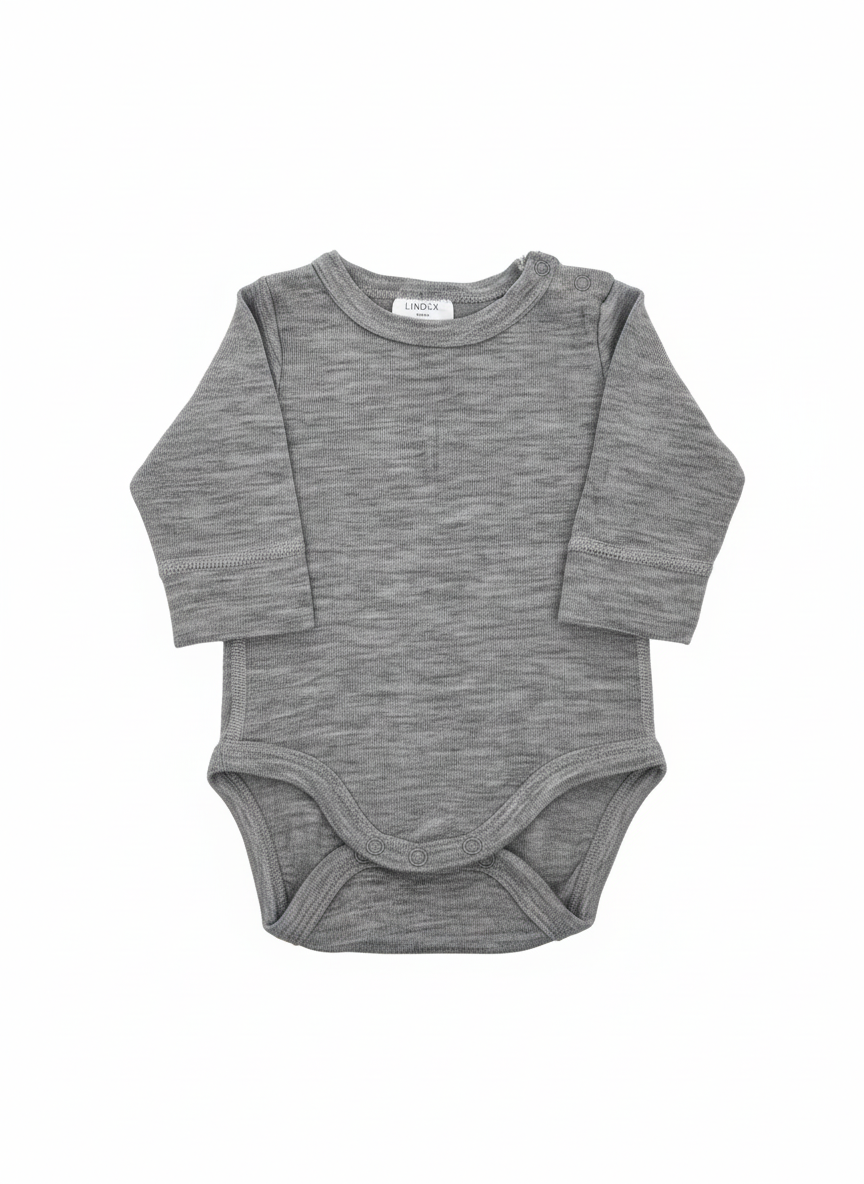 Šedé merino body s dlouhým rukávem Lindex 56 – AI enhanced